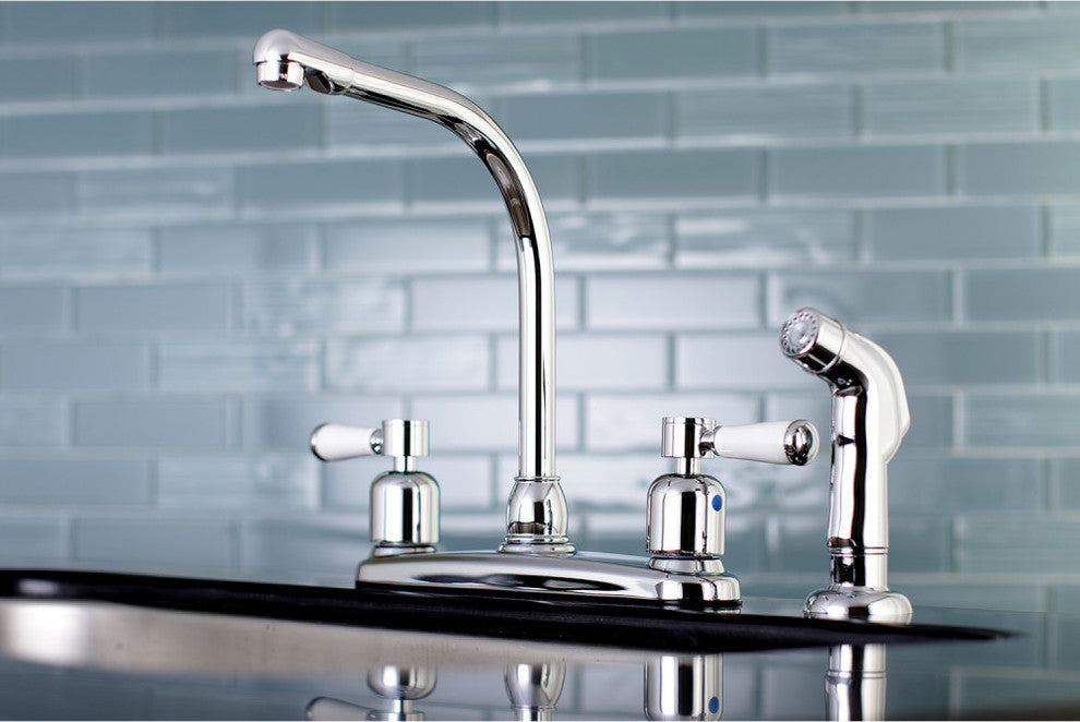 8" Centerset Kitchen Faucet, Sprayer, Polished Chrome