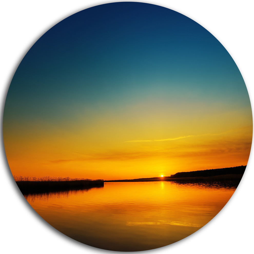 Orange Sunset Over River, Skyscape Photography Round Wall Art, 11"