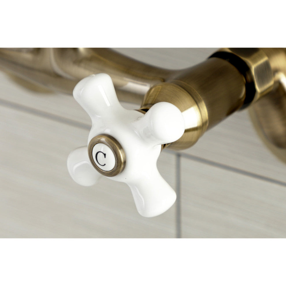 Kingston Brass KS612AB Two-Handle Wall Mount Bar Faucet, Antique Brass