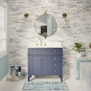 Hailey 36" Bathroom Vanity, Royal Blue, Carrara Marble