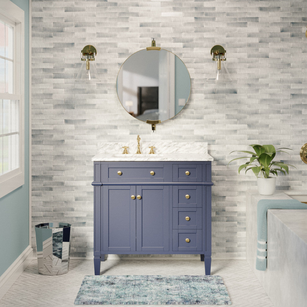 Hailey 36" Bathroom Vanity, Royal Blue, Carrara Marble