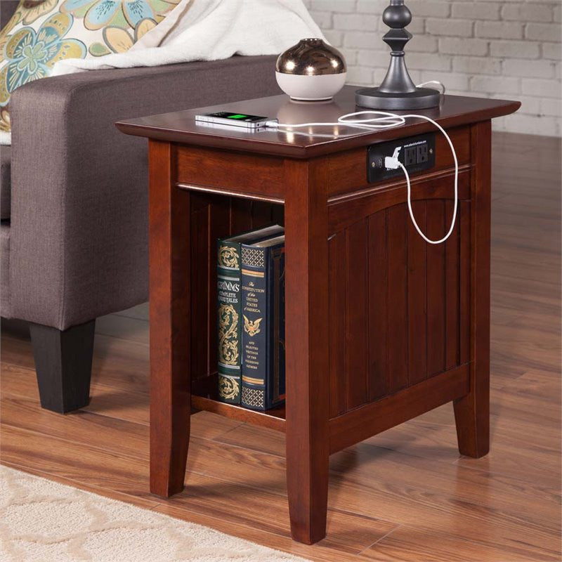 AFI Nantucket Solid Wood Chair Side Table with USB Charger in Walnut