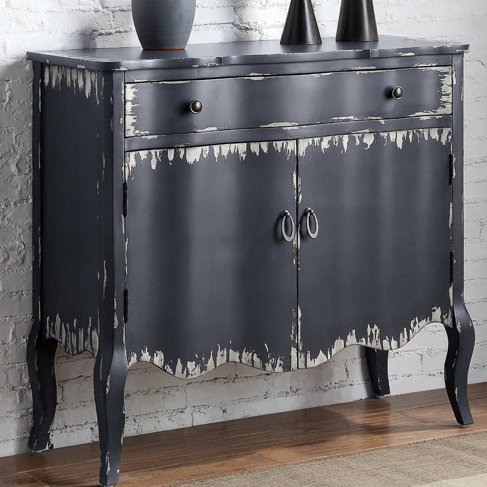 Accent Cabinet With One Shelf and a Drawer, Antique Gray Finish