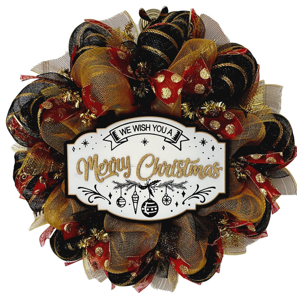 We Wish You A Merry Christmas Handmade Deco Mesh Wreath