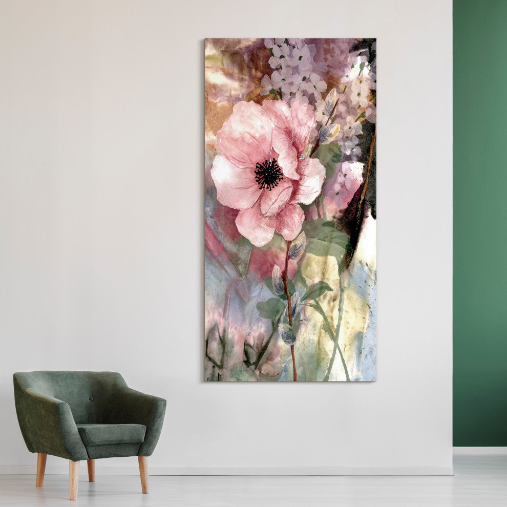 "Pastel Fleur I&II" Frameless Reverse Printed Tempered Glass Wall Art Set of 2