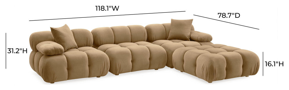 Calliope Cafe Au Lait Performance Velvet 4-piece Modular Sectional
