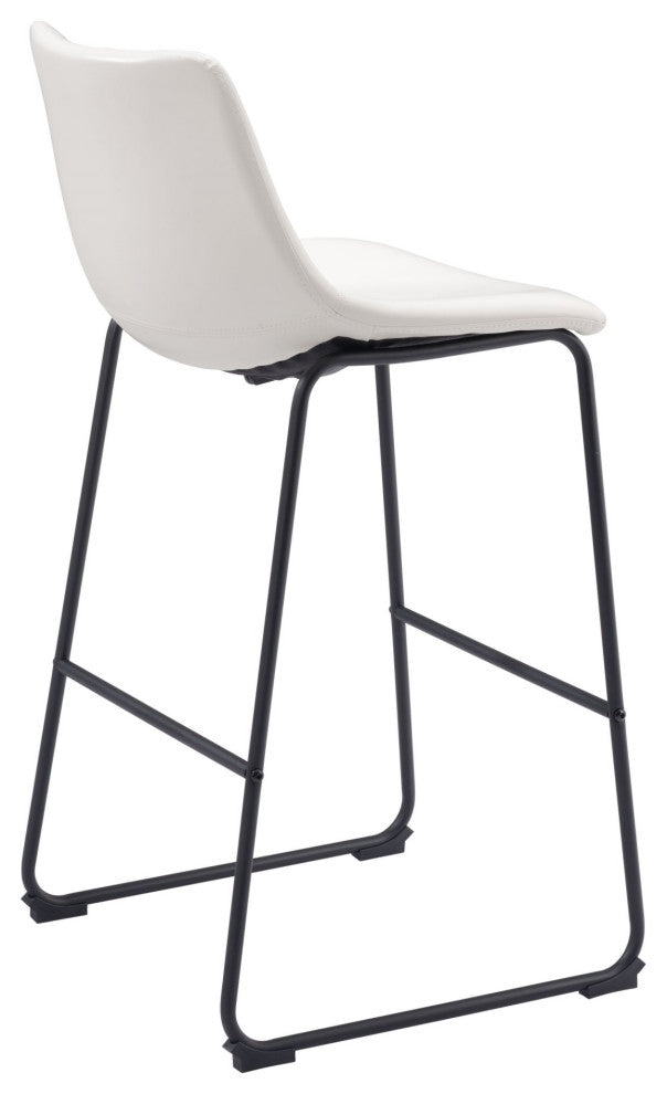 Bar Stool Chair, Set of 2, Faux Vinyl Leather, Distressed White, Black