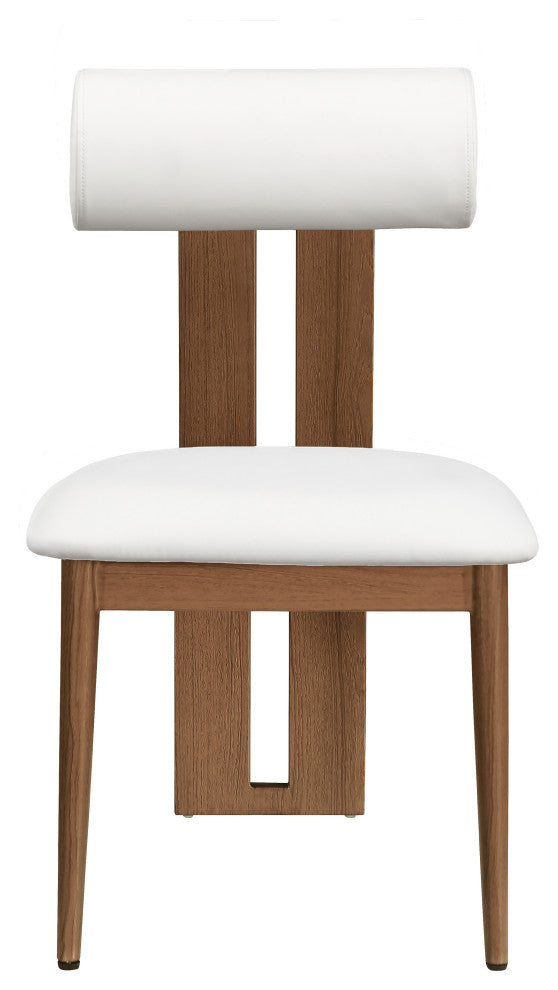 Dario Upholstered Dining Chair, Set of 2, Cream, Vegan Leather, Walnut Wood Look