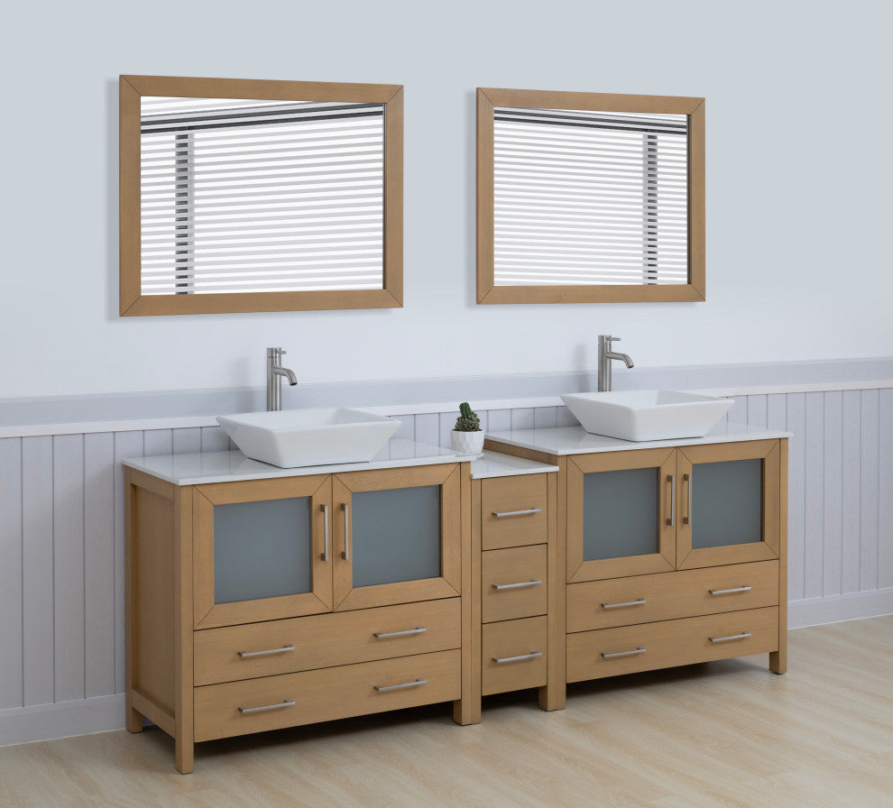 Vanity Art Vanity Set With Vessel Sink, Natural Oak, 84", Standard Mirror