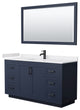 60"SGL Vanity Dark Blue, White Cult. Marble Top, Sink, Black Trim, 58"Mirror