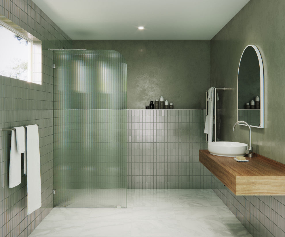36"x78" Frameless Shower Door, Single Fixed Panel Fluted Radius, Polished Chrome, 36" Left