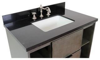 37" Single Vanity, Linen Gray Finish With Black Galaxy Top And Rectangle Sink