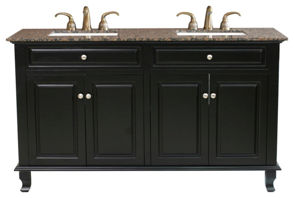 62" Double Sink Vanity-Wood-Ebony