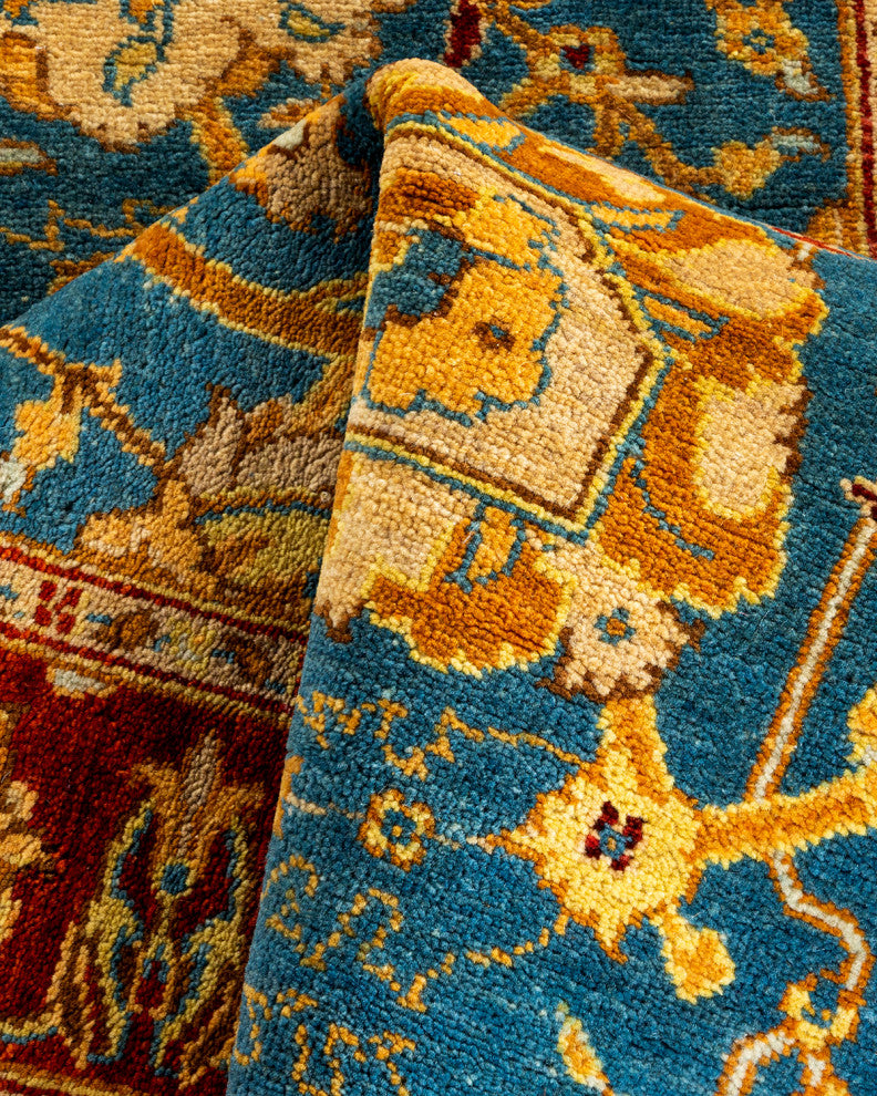 Ottoman, One-of-a-Kind Hand-Knotted Area Rug Blue, 2' 6" x 9' 5"
