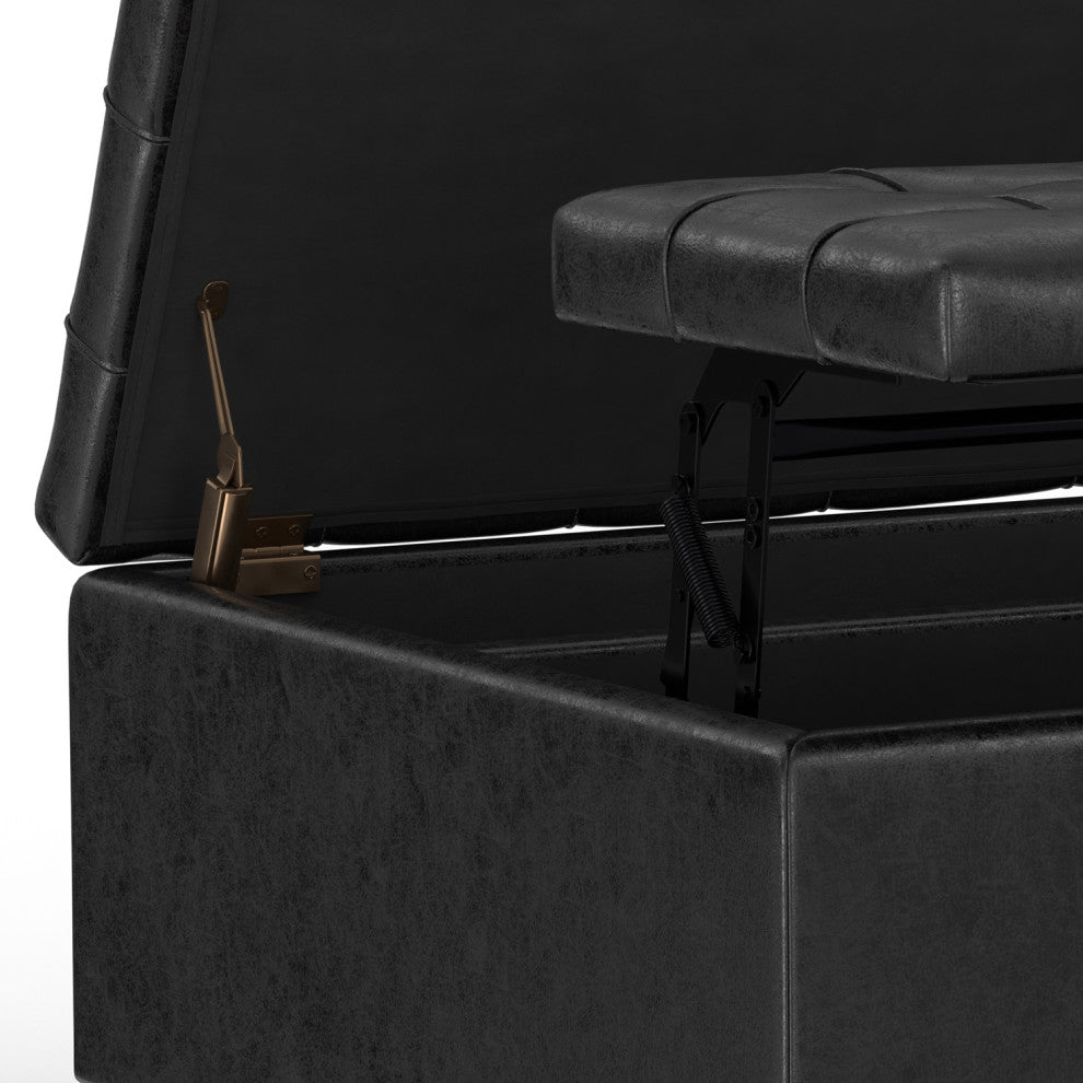 Harrison Small Square Coffee Table Storage Ottoman, Distressed Black