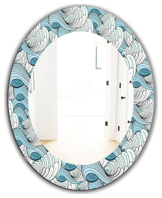 Great Wave Inspiration Traditional Frameless Round Wall Mirror, 24x36