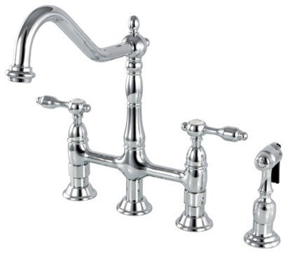 Kingston Brass Bridge Kitchen Faucet With Brass Sprayer, Polished Chrome