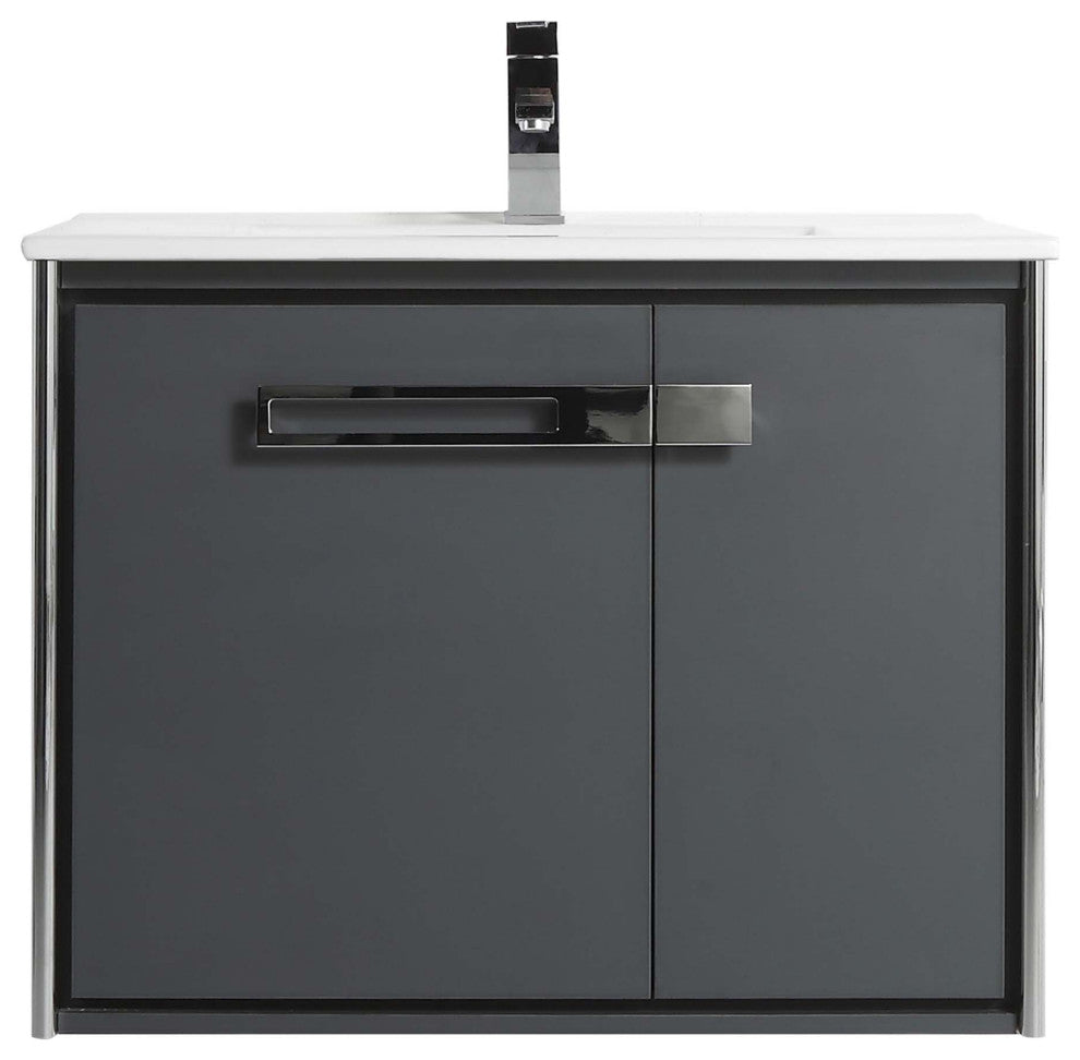 Oakville Wall Mount Bathroom Vanity, Onix Grey, 30", Chrome Hardware
