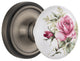 Single Classic Rosette With Rose Porcelain Knob, Antique Pewter