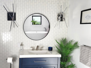 Round Black Metal Framed Wall Mirror, 27.6" X 27.6" Dia.