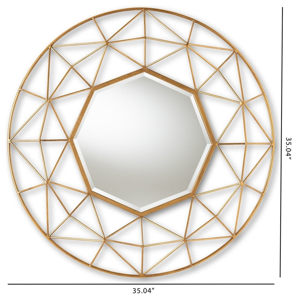 Modern and Contemporary Gold Finished Geometric Accent Wall Mirror