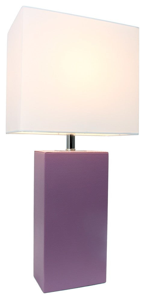 Elegant Designs Modern Leather Table Lamp With White Fabric Shade, Purple