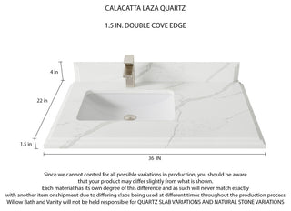 Sonoma 36 Left Offset Bath Vanity in Light Natural Teak with 1.5" Calacatta Laza