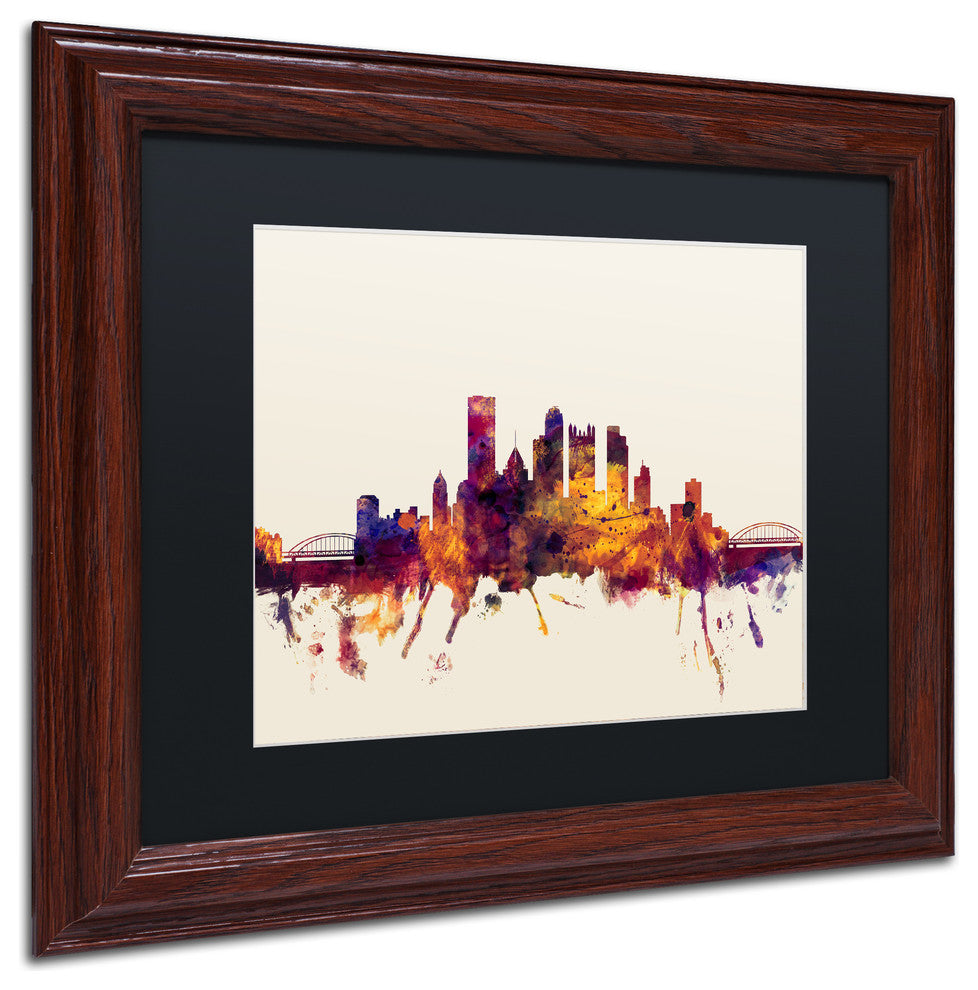 "Pittsburgh Skyline IV" Matted Framed Canvas Art by Michael Tompsett