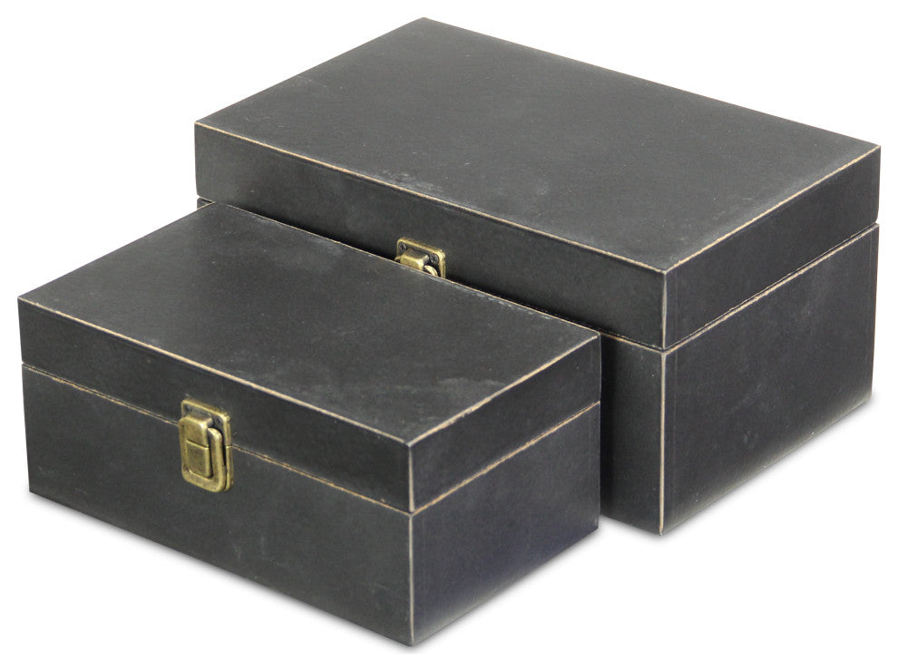Wooden Keepsake Boxes, Set of 2, Black