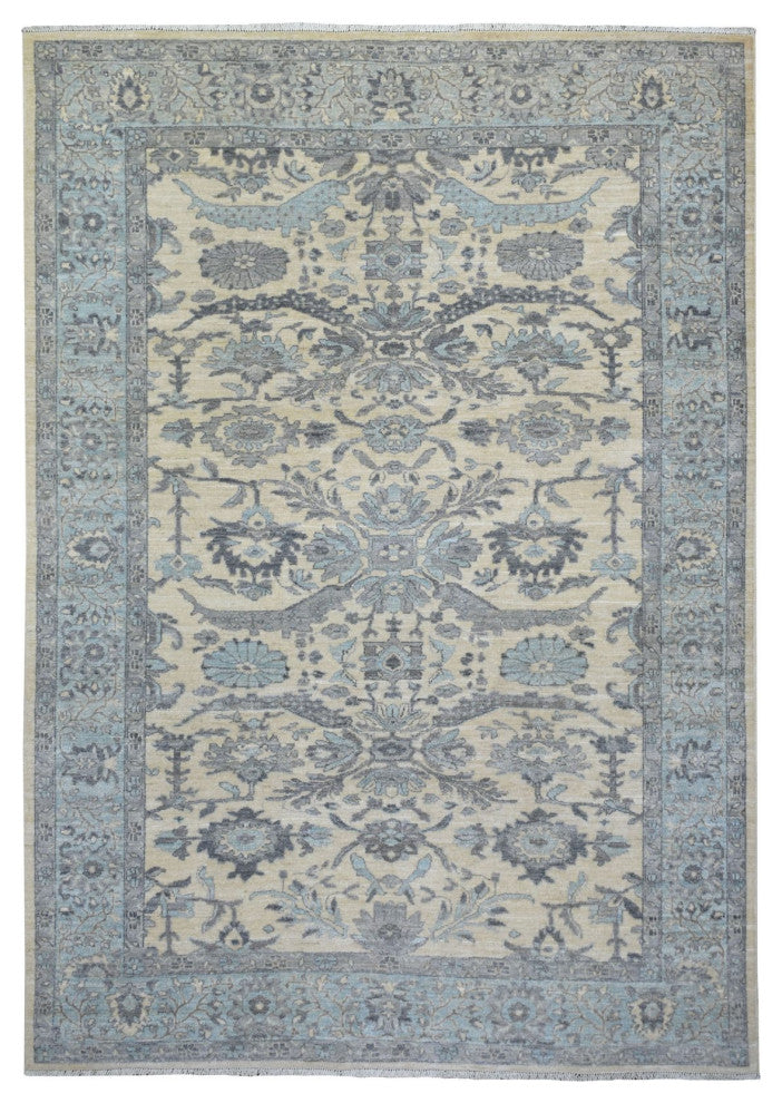 Ivory, Pure Wool Natural Dyes Hand Knotted, Fine Peshawar Rug, 6'2" x 8'9"