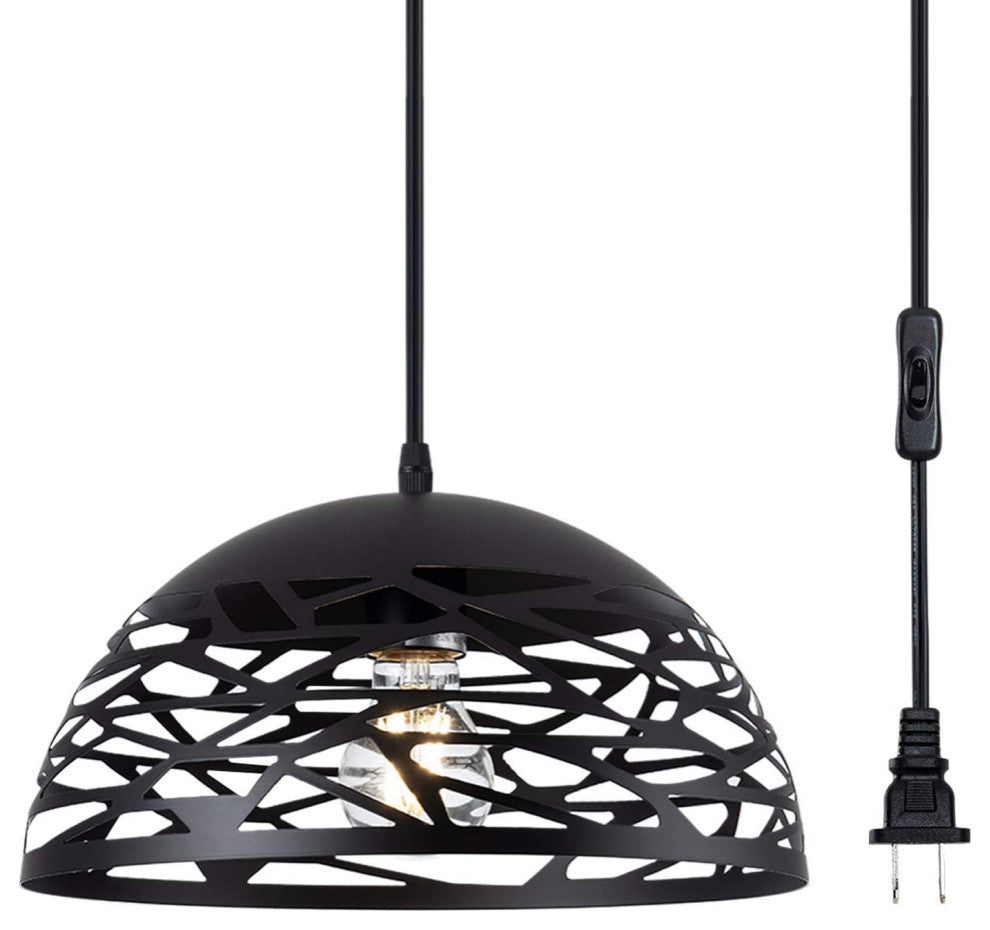 Modern Black Hanging Light Plug in Pendant Light Fixture