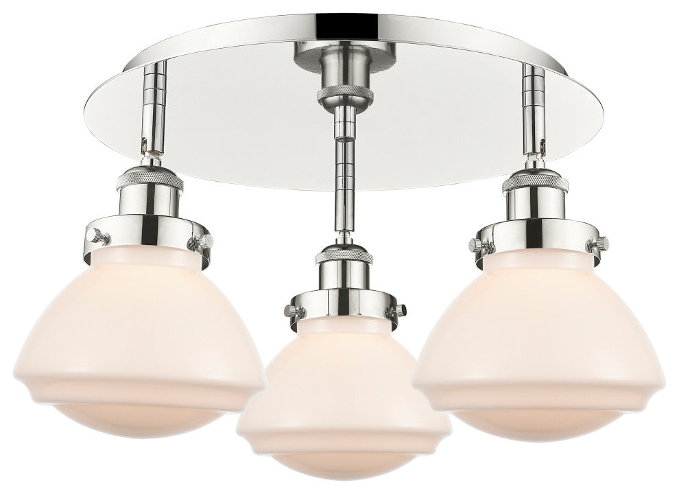 Olean-3 Light 18" Flush Mount-Polished Nickel, Matte White Glass Shade