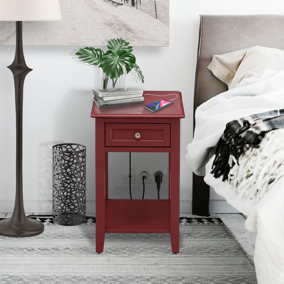 Night Stand, 1 Drawer, Stable, Sturdy Constructed Burgundy Finish