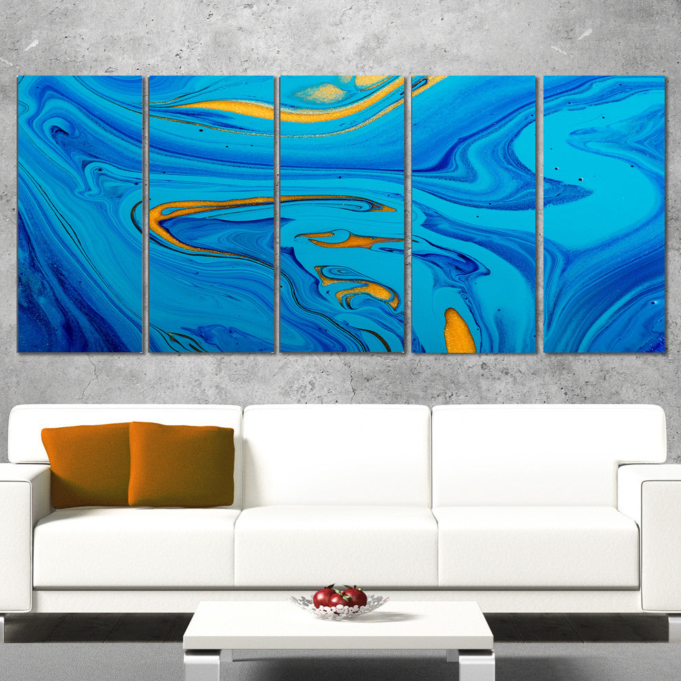 "Light Blue Abstract Acrylic Paint Mix" Canvas Print, 5 Panel