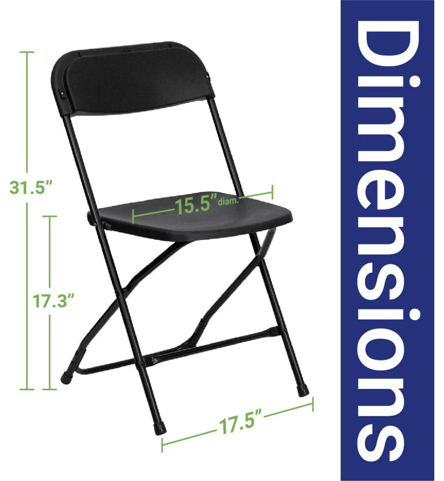 10 Pack Folding Chair, Coated Metal Frame With Plastic Seat & Open Back, Black
