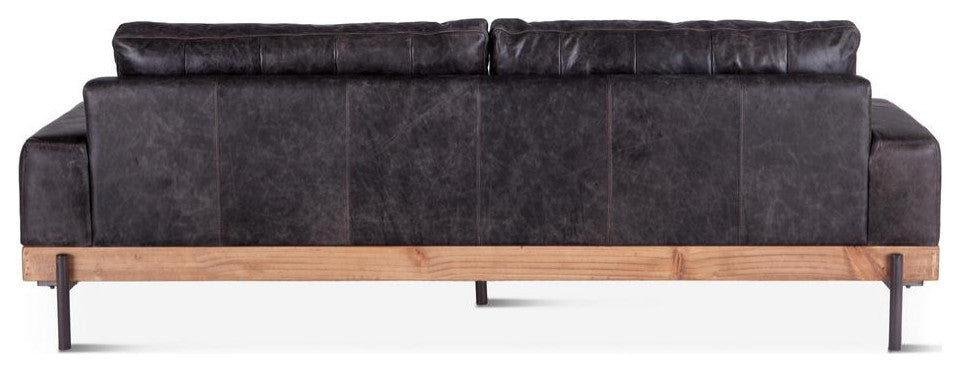 Chiavari Distressed Antique Ebony Leather Sofa
