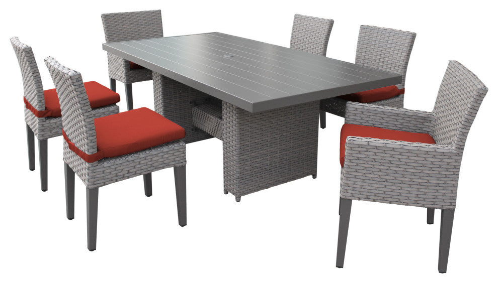 Rectangular Patio Dining Table, 4 No Arm and 2 Arm Chairs, Terracotta
