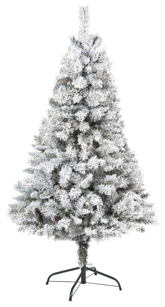5' Flocked White River Mountain Pine Artificial Christmas Tree With Pinecones