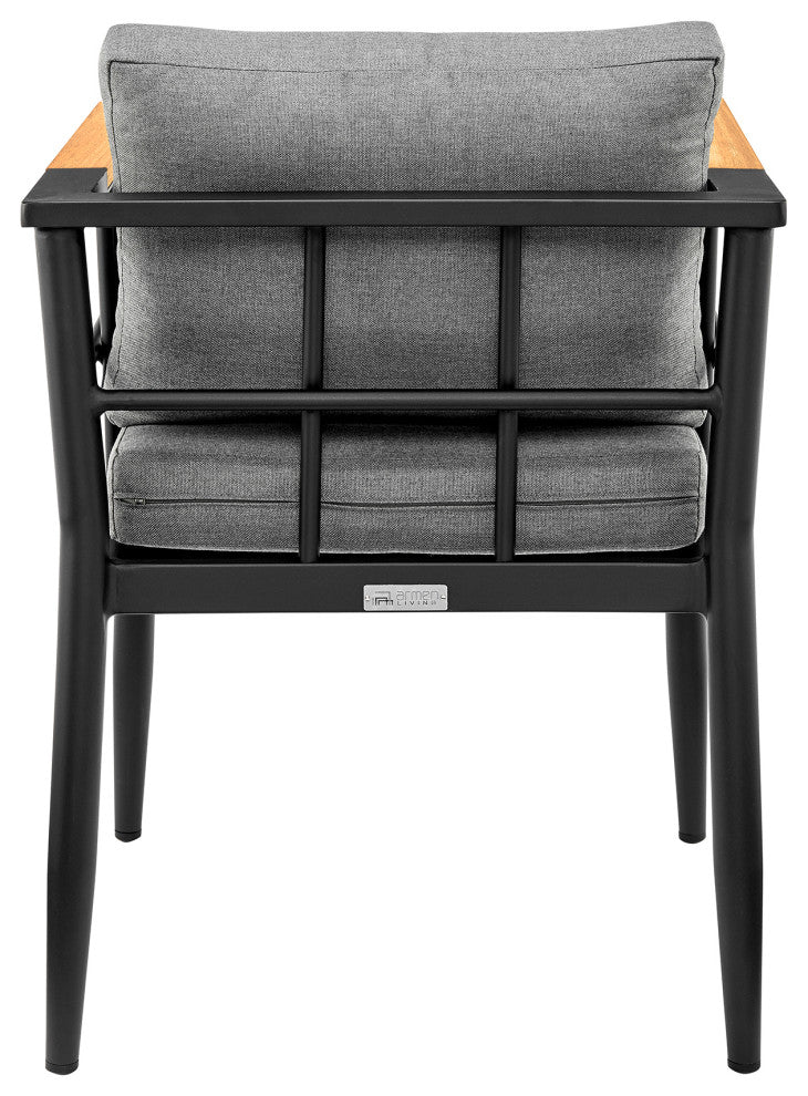 Beowulf Outdoor Dining Chair, Aluminum and Teak With Gray Cushions , Set of 2