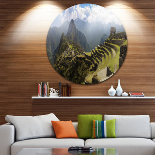 Machu Picchu Panorama, Landscape Photo Round Metal Wall Art, 11"