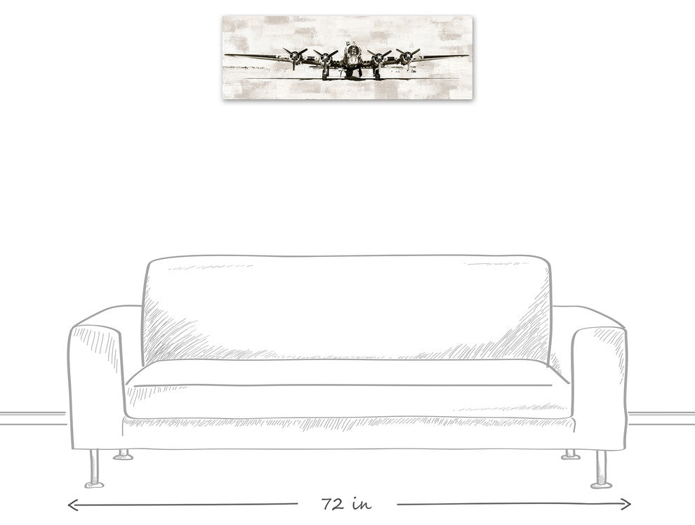 Vintage Distressed White Plane 12x36 Canvas Wall Art