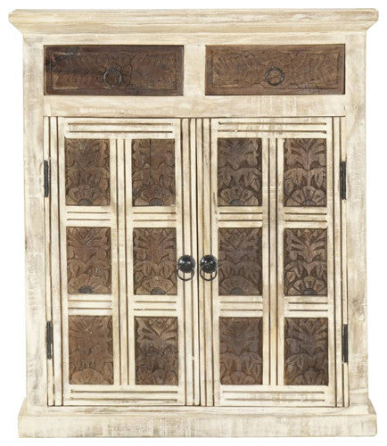 vidaXL Sideboard Console Table with Carved Pattern White Solid Wood Mango