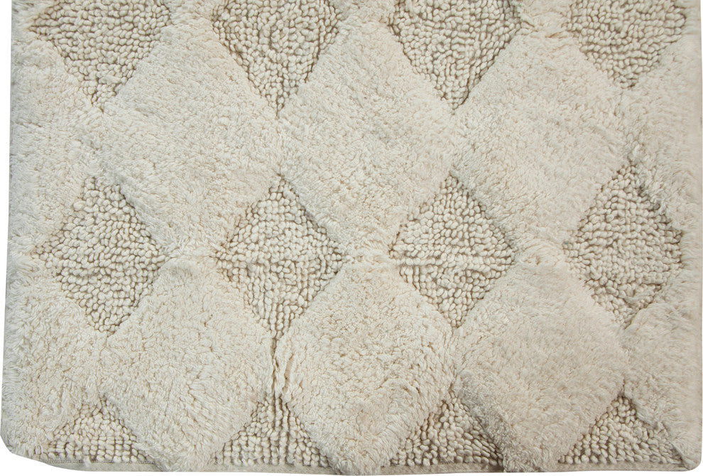 Bath Rug Cotton, 2 Piece Set, 24"x17" and 34"x21", Ivory, Pattern Charlotte