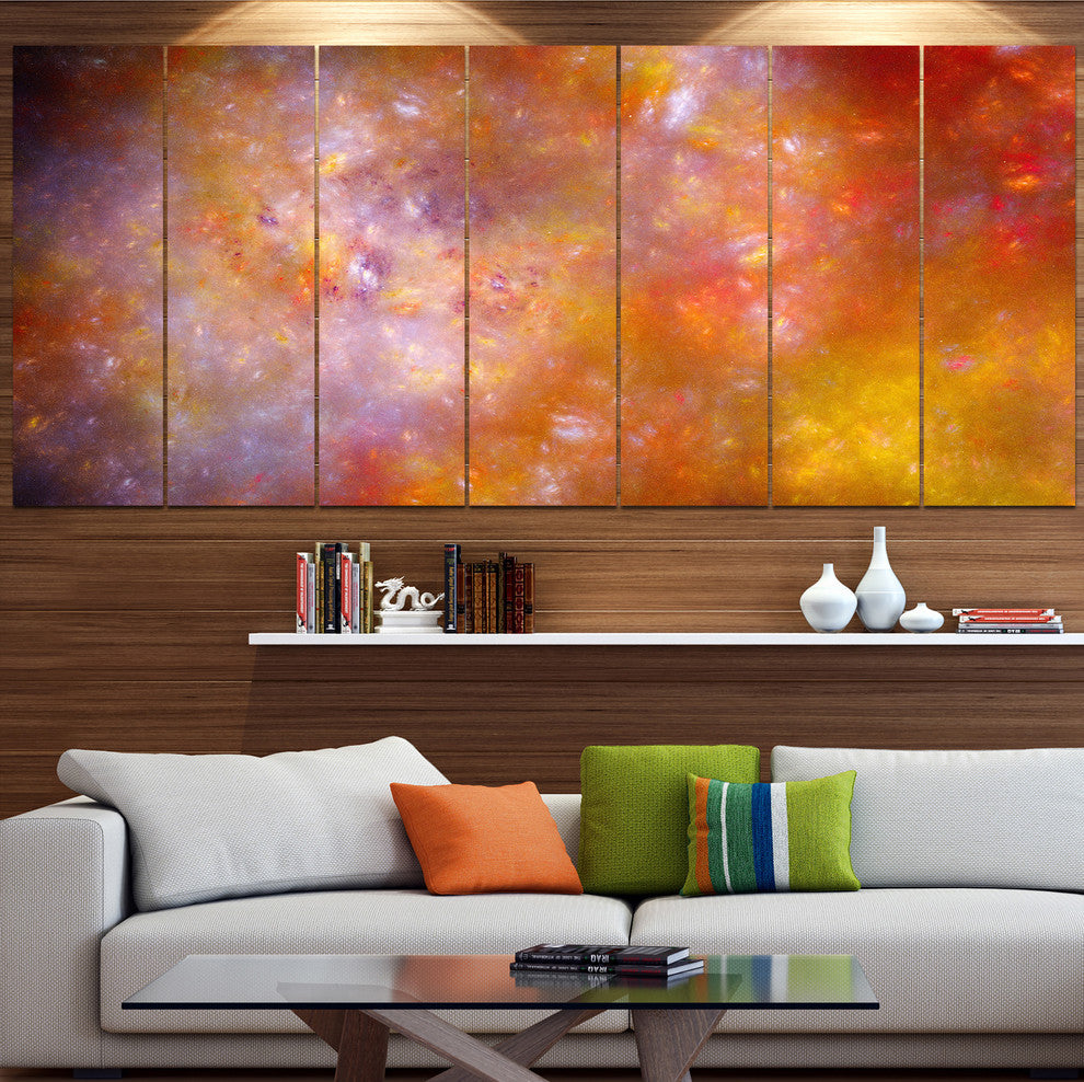 Yellow Starry Fractal Sky, Abstract Canvas Art Print, 83"x32", 7 Panels