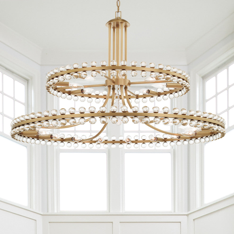 Clover 24 Light Aged Brass Two-tier Chandelier