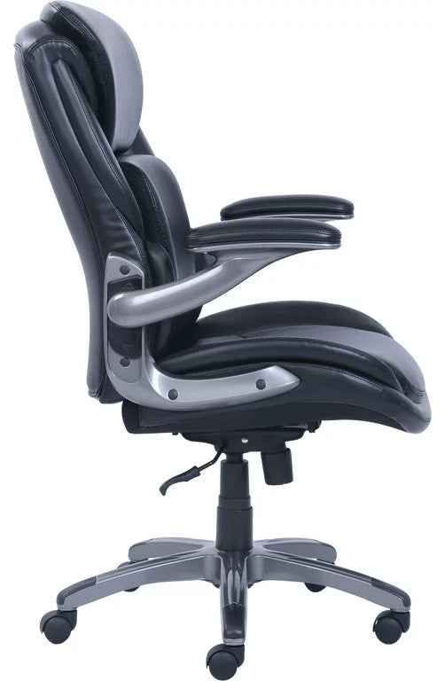 Modern Swivel Office Chair, Padded Faux Leather Seat With Adjustable Arms, Black