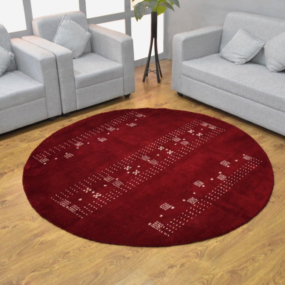 HAND KNOTTED LOOM SILK ECO-FRIENDLY AREA RUGS -6'x6', Round, Red, Contemporary