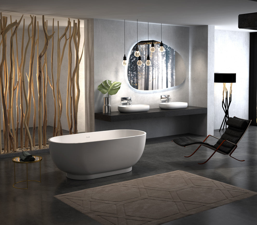 HEATGENE 70 inches Acrylic Freestanding Large Bathtub Modern Bathtub