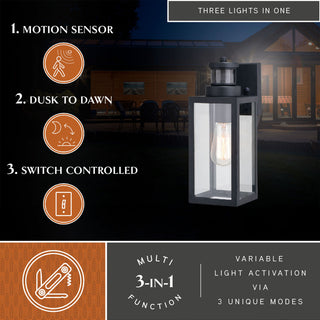 Lombard 4.75-in. 1 Light Black Motion Sensor Dusk to Dawn Outdoor Wall Lantern