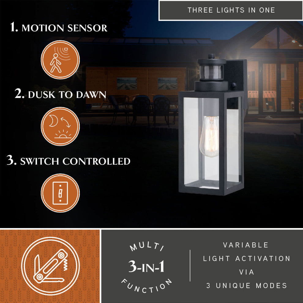 Lombard 4.75-in. 1 Light Black Motion Sensor Dusk to Dawn Outdoor Wall Lantern